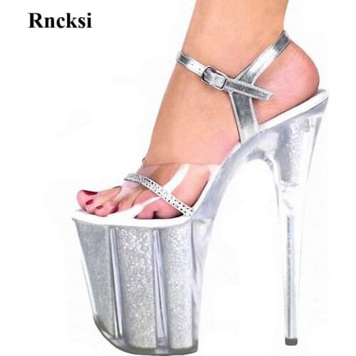 Rncksi Sexy Women 20cm crystal platform sexy ultra high heels classic bordered glitter sandals 8 inch clubbing high heels Shoes