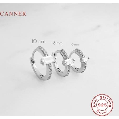 CANNER Multiple Sizes Rectangular Zircon Earrings For Women S925 Sterling Silver Earrings Hoops Fine Jewelry Pendientes 6 8 10mm