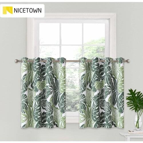 NICETOWN Leaf Patterned Room Darkening Bedroom Curtains Natural Style Light Blocking Window Treatment for Home Decor Green Palm