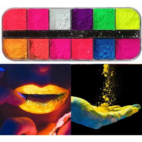 12Colors Super Bright Eye Shadow Makeup Eyeshadow Universal Non-caking High Color Rendering Nail Art Fluorescent Powder for Girl
