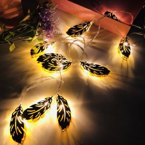 LED Ironwork Rose Gold Feather Lamp String Garden Room Decoration For Festival Party