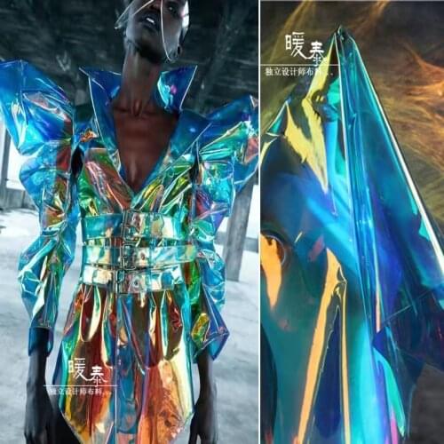 0.4mm TPU Fabric Fluorescent Blue PVC Waterproof DIY Reflective Clothing Coat Raincoat Bags Decor Laser Plastic Designer Fabric