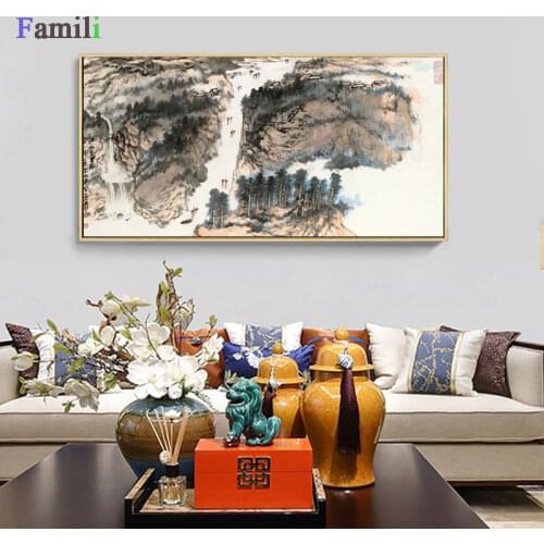 Vintage Poster Scandinavian Decor Wall Art Chinese Landscape Posters and Prints Wall Picture for Living Room Canvas Print