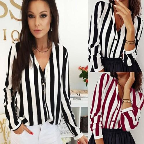 2021 New Blouse Women Casual Striped Top Shirts Blouses Female Loose Blusas Autumn Fall Casual Ladies Office Blouses Top Sexy