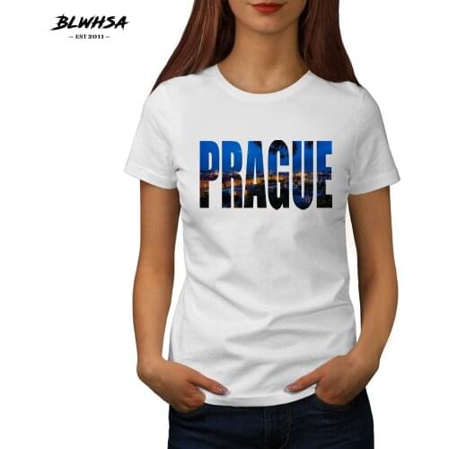 BLWHSA New Prague Printed T Shirts Women Czech Republic City Prague Letter Print Summer T-Shirt Funny Hip Hop Women Tops Tees