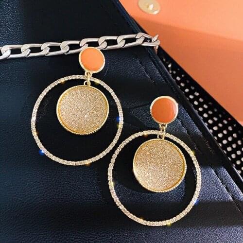 Exknl Geometric Wedding Drop Earrings for Women Round Fashion Shiny Square Christmas Crystal Dangle Earrings Jewelry Gifts 2020