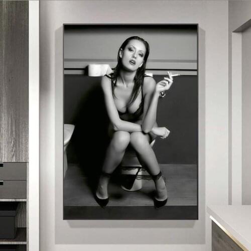 Woman Sitting on the Toilet Vintage Canvas Art Posters And Prints Black and White Sexy Woman Wall Paintings Home Wall Decoration