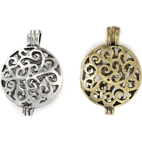 10Pcs Antique Silver Color Hollow Cage Locket Diffuser Pndants For DIY Lantern Pearl Essential Oil Jewelry