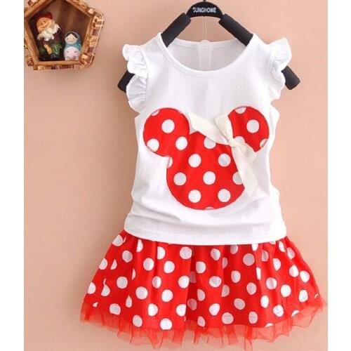 New Summer girls clothes sets Princess T-shirt+ skirt 2pcs/set children sleeveless clothing round mouse patterns kids wear