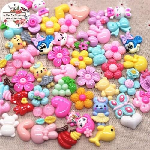20pcs mix design mix color flower/animal/fruit Resin Flat back Cabochon Art Supply Decoration Charm Craft