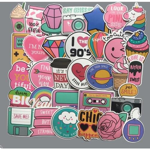 60Pcs/Pack PVC Waterproof Pink Girls Fun Lovely Stickers Toys Luggage Sticker For Moto Car & Suitcase Cool Fashion Laptop Decals