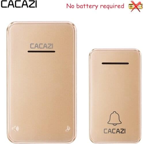 CACAZI Self-powered Wireless Doorbell No battery Waterproof Led light US EU Plug Cordless DoorBell Chime 1 2 Button 1 2 Receiver