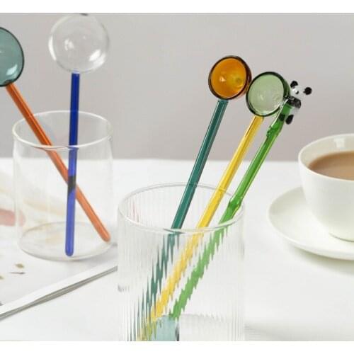 Milk Dessert Spoon Colored Transparent High Temperature Glass Long Handle Coffee Stained Spoon Tableware Kitchen Tools