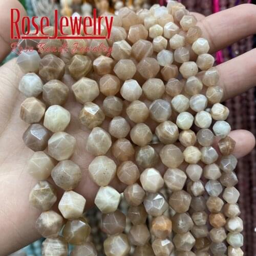 Faceted Natural Sunstone Quartz Beads Loose Spacers Beads 15" 6 8 10 12 MM Pick Size For Jewelry Making DIY Bracelet Accessories