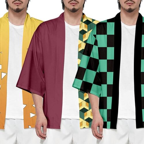 Demon Slayer Cosplay Costume Kimetsu no Yaiba 3D Printed Kimono Kisatsutai Cloak Agatsuma Zenitsu Tops Coats Halloween Party