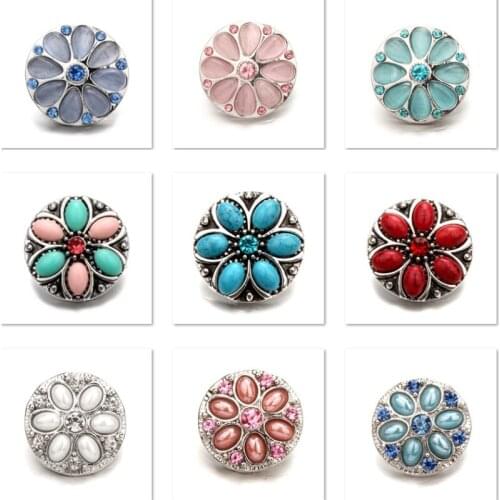 XH8048 Crystal 18mm flower Metal Snap button fit snap jewelry DIY