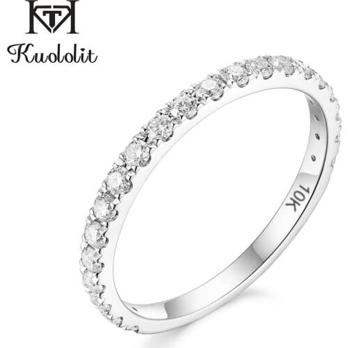 Kuololit Solid 10K white Gold Ring for Women natural moissanite Solitaire Ring matching half eternity wedding band Engagement