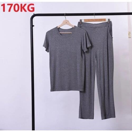 Summer Men Pajamas Sets Modal Home Wear Plus Size 7XL 8XL Soft v-neck Sleep Wear Short Sleeve Tops and Long Pants Breathable 70