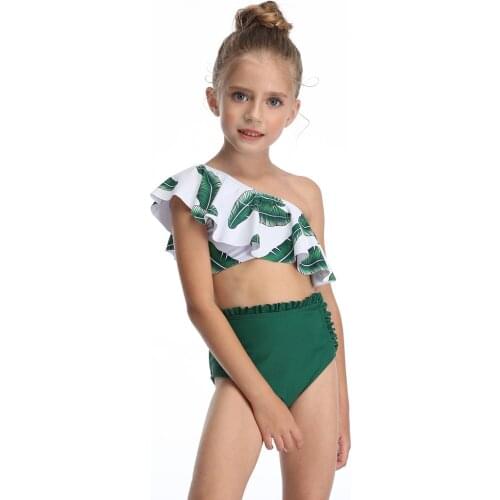 Summer new popular girls one shoulder print high waist split Child Swimwear For Water Sports Bikini Swim Beach Costume L1225