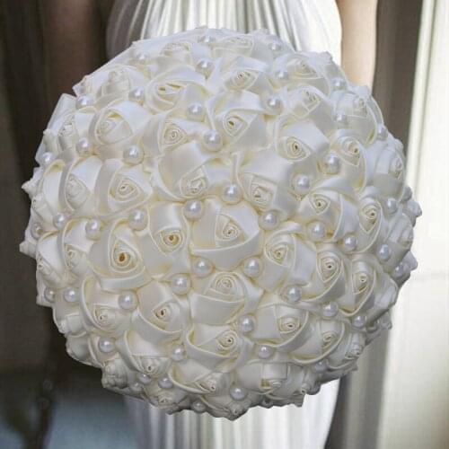 Hot Selling 1pc/lot Cream Ribbon Holding Flowers Wedding Flowers With Rhinestones