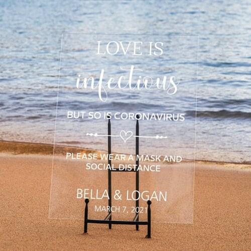 Love is Infectious Wedding Sign,Clear Acrylic Sign,Social Distancing Sign,COVID 19 Safety Sign,Modern Wedding Decor
