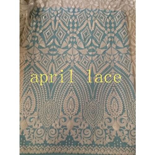 MD003 offwhite sequin tense good quality embroidery french mesh lace for evening dress/sawing/wedding,send by dhl or fedex