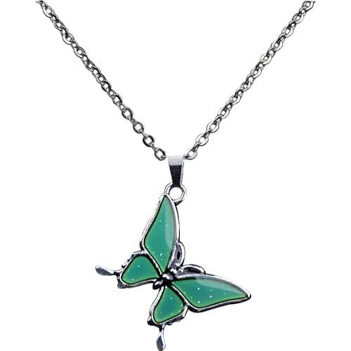 Color Changing Butterfly Pedant Mood Necklace Chain Long 60cm Birthday Gift