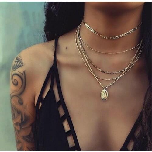 New fashion jewelry Virgin Mary Pendant Multilayer Chain Necklace for women girl wholesale Necklace Women