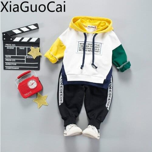 Hooded Fashion Full Kids Clothes Sets Patchwork Solid High Quality Boys Hoodies and Pants Sports Cool Children Sets