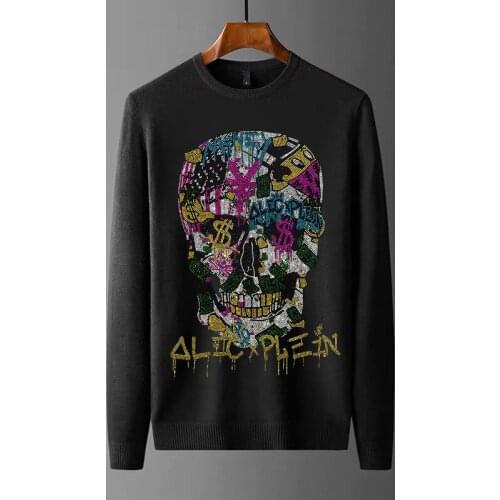 2021 Mens Knitting Sweater Top Quality Rhinestone Pullover Stylish Thickening Winter And Autumn Brand Skull