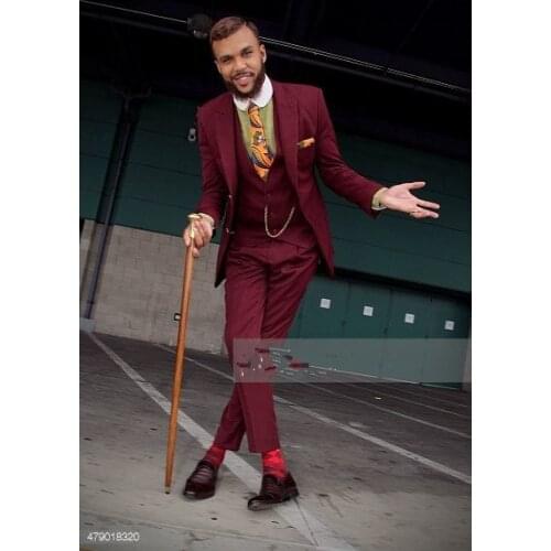 Latest Coat Pant Designs Burgundy Prom Men Suit Slim Fit 3 Piece Groom Tuxedo Custom Fashion Suits Party Blazer Terno Masculino