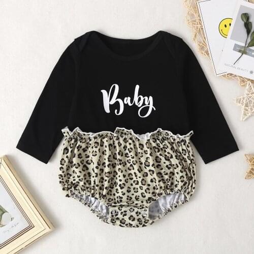 New Spring Autumn Baby Rompers Long Sleeve Cotton Leopard Infant Printed Patchwork Girl Jumpers Kids Baby Girls Outfits Clothes