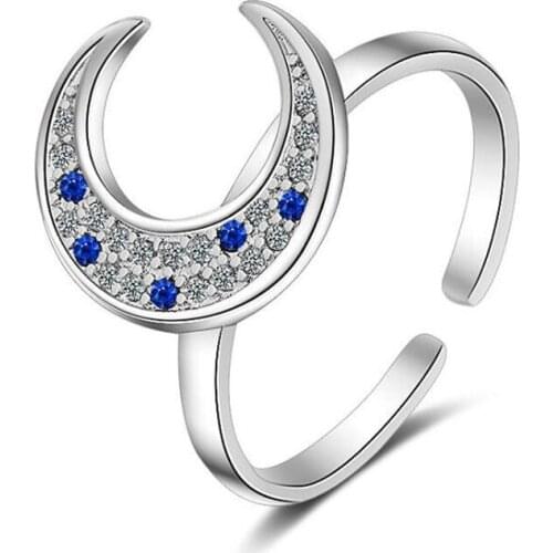 New Arrival Fashion Beautiful Colorful Moon 925 Sterling Silver Jewelry Personality Gift Crystal Exquisite Opening Rings SR637