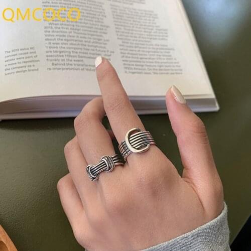 QMCOCO New Fashion Geometry Rings For Women Vintage Punk Irregular Cross Geometric Woman Party Jewelry Gifts Decoration