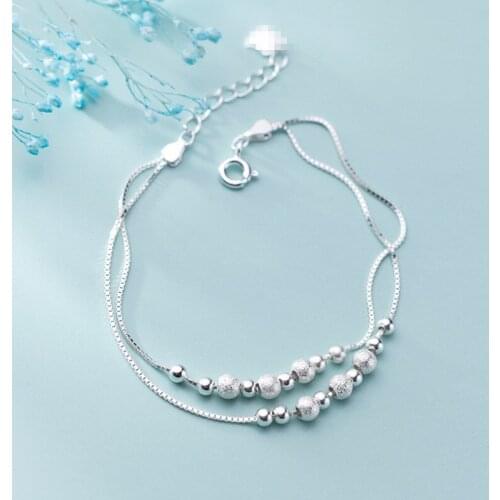 New 925 Sterling Silver Double Layer Round Bead Charm Bracelet &Bangle Handmade Party Jewelry For Women sl174