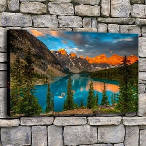 Canvas Print Pictures For Living Room Frame 1 Piece Moraine Lake Painting Wall Art Sunset Tree Mountain Forest Poster Home Decor