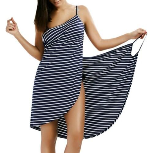 Summer Stripe Print Backless Beach Dress V Neck Spaghetti Strap Sling Wrap Dresses Striped Cover Up Beach Dress Plus Size