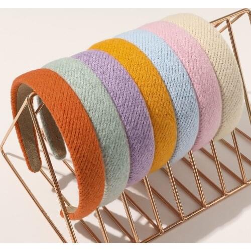 New Winter Autumn Wool Knitted Headband Solid Plain Candy Color Simple Flat Hair Band Women Hair Accessories