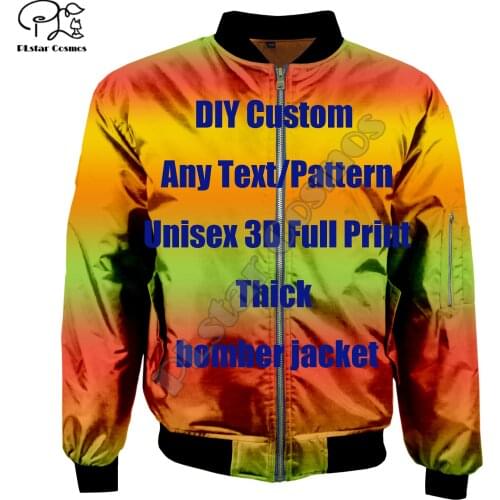 Drop Ship DIY 3D Custom Men US Sizes Bomber Jackets coat tracksuit women Winter Thick Oversized Casual Long Sleeve Flight Jacket