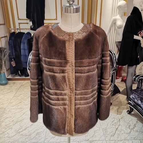 2020 mink fur coat snakeskin Stitching mink coat fashion women noble fur coat High-end brand coat women WINTER PALACE 0380