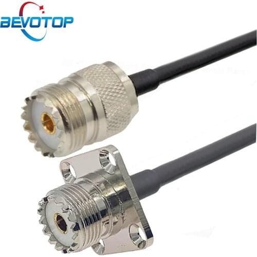 SO239 UHF Female to UHF SO-239 Female 4-Hole Panel Mount RG58 Pigtail Cable for Radio FM Transmitter Antenna Extension Jumper