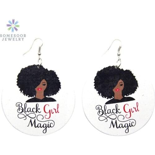 SOMESOOR Vintage Earrings African Wood Delta Magic Girl Melanin Poppin Black Afro Jewelry Photos Dangle For Women Gfits