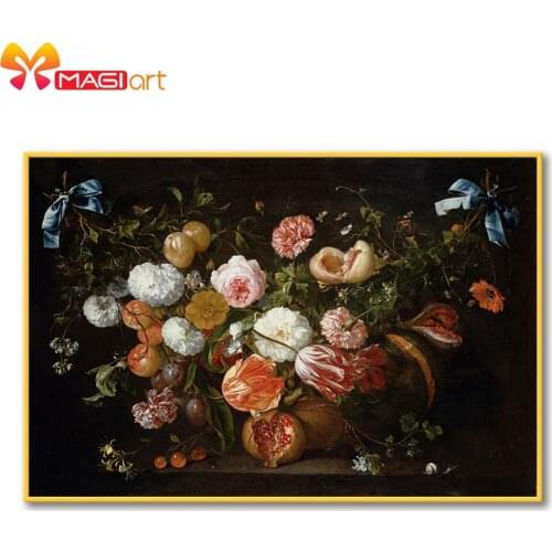 Cross stitch kits Embroidery needlework sets 11CT water soluble canvas patterns 14CT Flowers and fruits combination -NCMF319