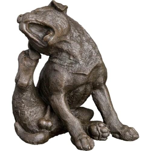 Yawning Little Dog Statue Figurine Pure Bronze Animal Sculpture Art Vintage Cute Pet Children Room Decor Birthday Gifts