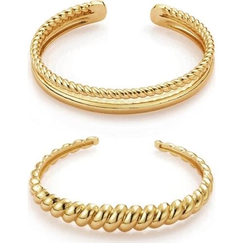 Twist rope layered open cuff bangles bracelets for women gold titanium stainless steel jewelry minimalism elegant necklace