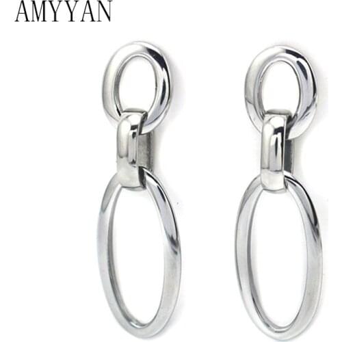 Womens Pendant Earrings Silver Color Stainless Steel Jewelry Thick Oval Hollow Earrings Stud Classic Fashion