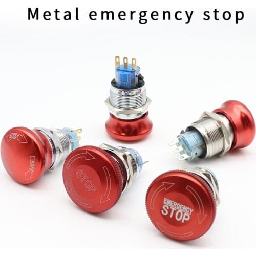 16/19/22mm stainless steel Emergency stop switch Push Button Switch latching 1NO1NC 2NO2NC Car button pin terminal 22JT