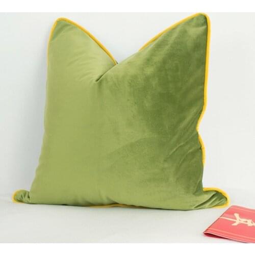 3 Colors Velvet Cushion Cover Luxury Green Grass Green With Bright Yellow Piping Pillow Case Soft No Balling-up Without Stuffing