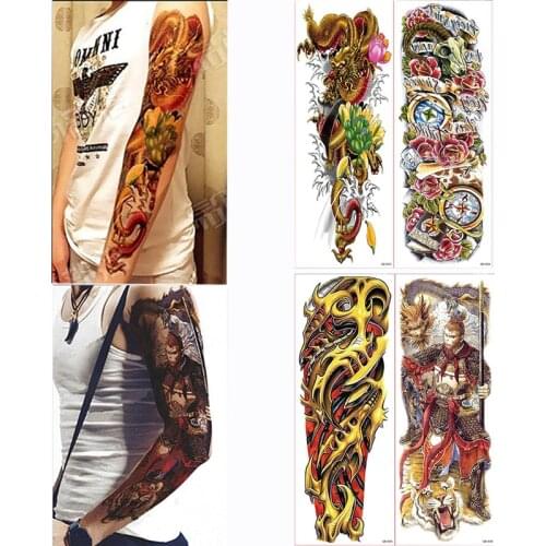 4 Pieces Temporary Big Full Arm Tattoo Sticker Skull Rose Flower Design for Women Men DIY Body Art Paint Tool Tattoo Decal