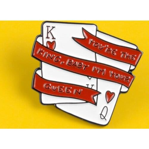 Poker King Queen Enamel Pin Lovers Brooches for Bag Clothes Lapel Pin Badge Couples Love Jewelry Gift for Girl Friend Wholesale